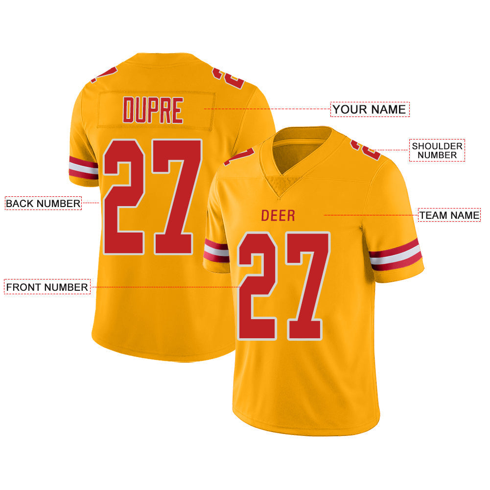 Custom KC.Chiefs Stitched American Football Jerseys Personalize Birthday Gifts Gold Jersey