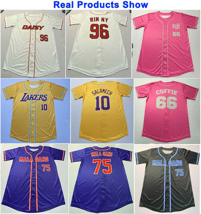 Fast Delivery Baseball Jersey for Kids Big Boy Softball Tee Shirt DIY Button V-neck Hipster Loose T-shirt Young Men Summer Tops