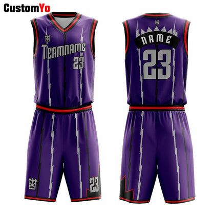 Custom Purple Color Men Basketball Uniform Set Quick Dry Basketball Jersey
