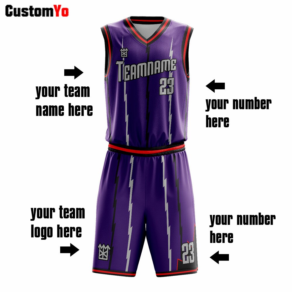 Custom Purple Color Men Basketball Uniform Set Quick Dry Basketball Jersey