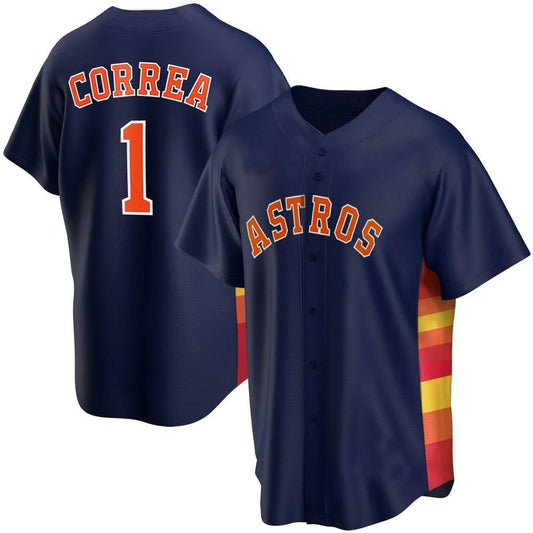 Baseball Houston Astros #1 Carlos Correa Navy Stitched Jersey